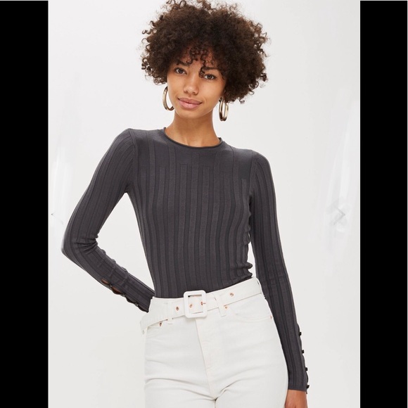 Topshop Tops - (Sold) TOPSHOP Ribbed Button Long Sleeve Top